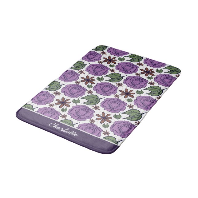 Purple bloom floral seamless pattern personalized  bath mat (Angled)