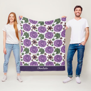Purple bloom floral seamless pattern personalized fleece blanket