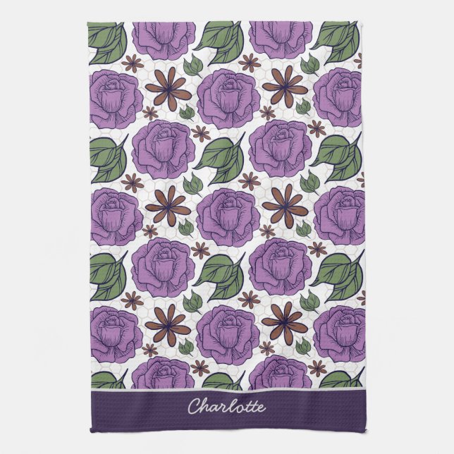 Purple bloom floral seamless pattern personalized  kitchen towel (Vertical)