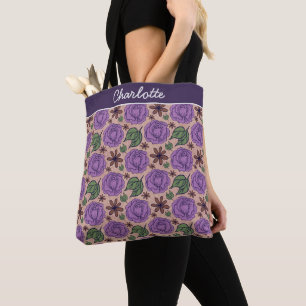 Purple bloom floral seamless pattern personalized tote bag