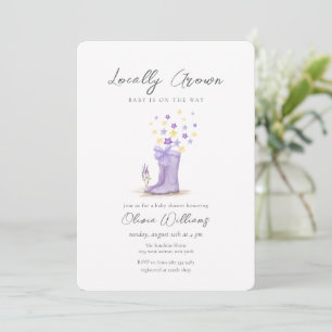 Purple Bloom Flower Stars Rain Boots Baby Shower  Invitation
