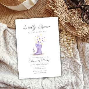 Purple Bloom Flower Stars Rain Boots Baby Shower  Invitation