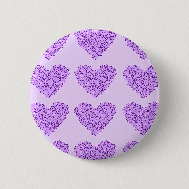 Purple blooming flowers hearts 2 inch round button (Front)