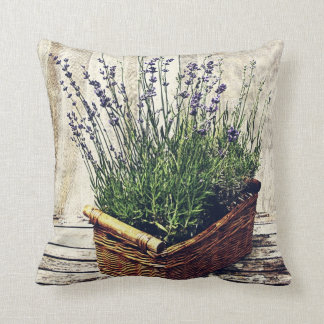 purple blooming lavender in a basket - rustic throw pillow