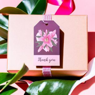 Purple Blooming Lily Sweet Heart Thank you Gift Tags