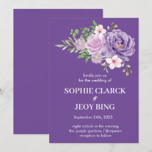 Purple Blooms Dusty Rose Floral Wedding Invitation