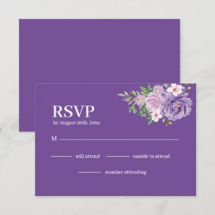 Purple Blooms Dusty Rose Floral Wedding RSVP Card