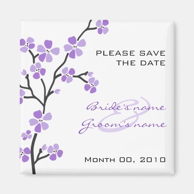 Purple Blossom Save the Date magnets (Front)