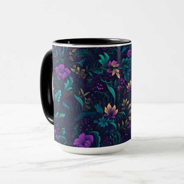 Purple Blossoms and Teal Leaves Mug (Front Left)