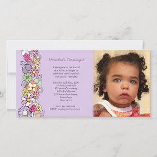 Purple Blossoms Baby Girls 2nd Birthday Invite