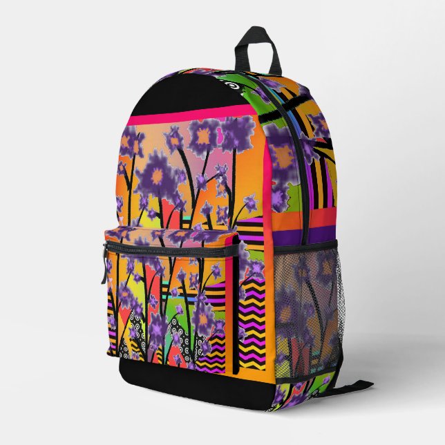  Purple Blossoms Collage Travel School Hiking  Printed Backpack (Back Corner Right)