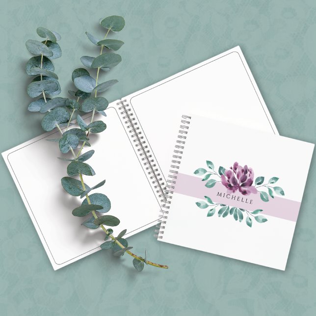 Purple Blossoms Greenery Monogram Notebook (Creator Uploaded)