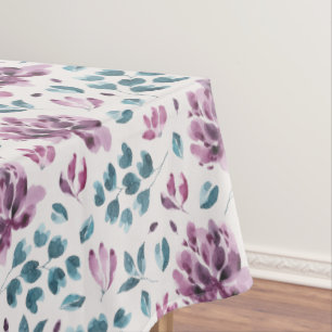 Purple Blossoms Greenery Pattern Tablecloth