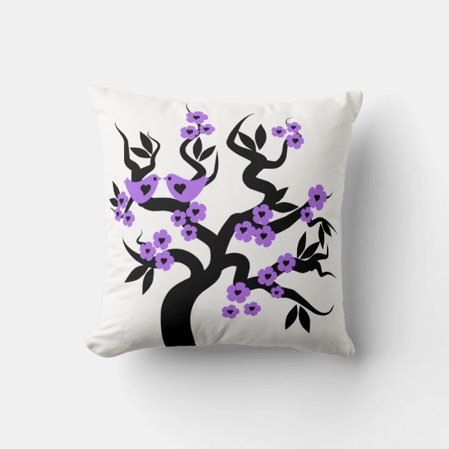 Purple blossoms Love birds sakura cherry tree Throw Pillow (Front)