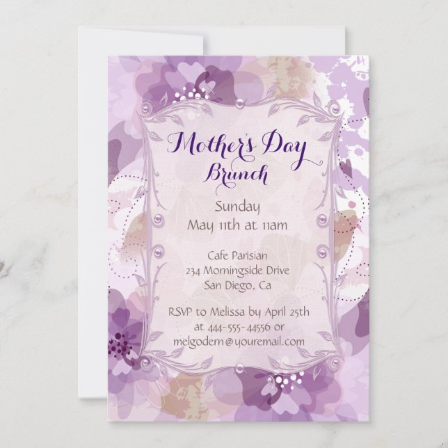 Purple Blossoms Mother's Day Brunch Invitation (Front)