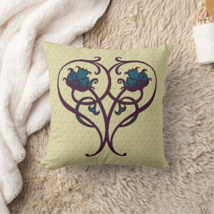 Purple Blue Abstract Floral Art Design Throw Pillow