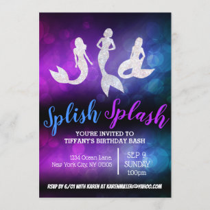 Purple Blue Adult Party Mermaid Invitations