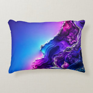 Purple Blue Agate Geode Art   Neon Marble Abstract Accent Pillow