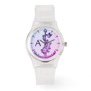 PURPLE BLUE ANCHOR WITH FISH NAUTICAL MONOGRAM WATCH