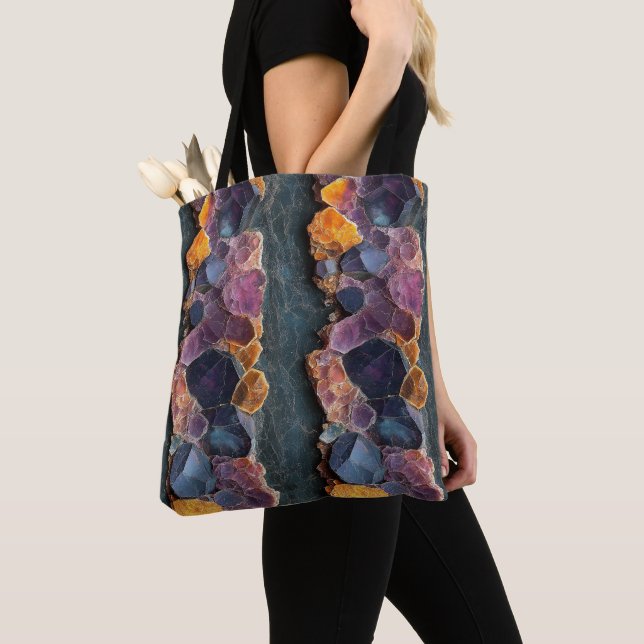 Purple, Blue and Amber Rock Pattern Tote Bag (Close Up)