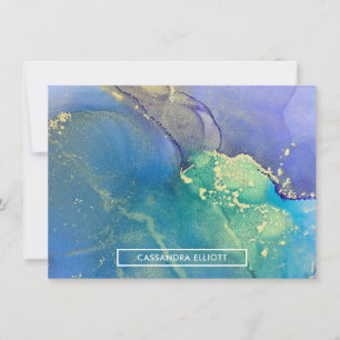 Purple Blue and Gold Abstract Alcohol Ink Art Card