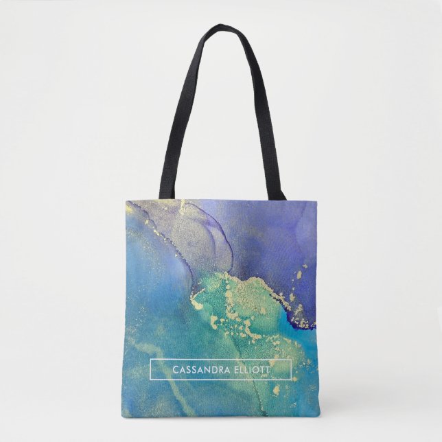 Purple Blue and Gold Abstract Art Tote Bag (Front)