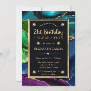 Purple, Blue and Green Glitter Agate Birthday Invitation