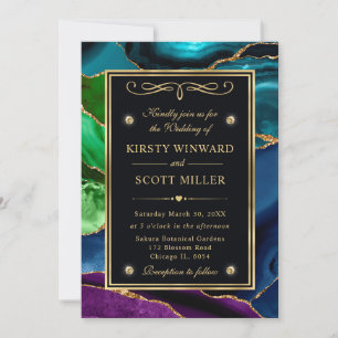 Purple, Blue and Green Glitter Agate Wedding Invitation
