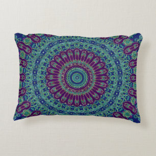Purple, Blue and Green Mandala Accent Pillow
