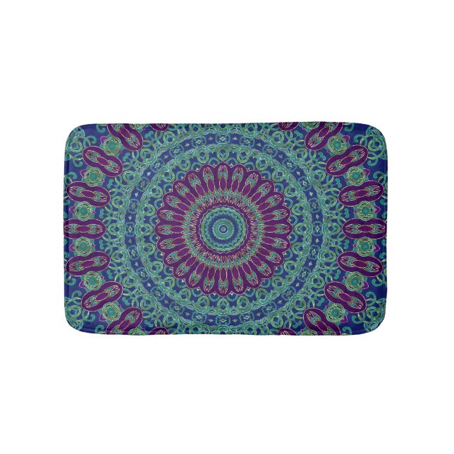 Purple, Blue and Green Mandala Bath Mat (Front)