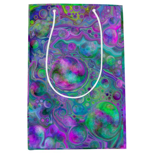 Purple, Blue and Green Marble Fluid Art Medium Gift Bag (Front)