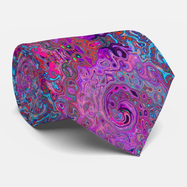 Purple, Blue and Red Abstract Retro Swirl Tie (Rolled)