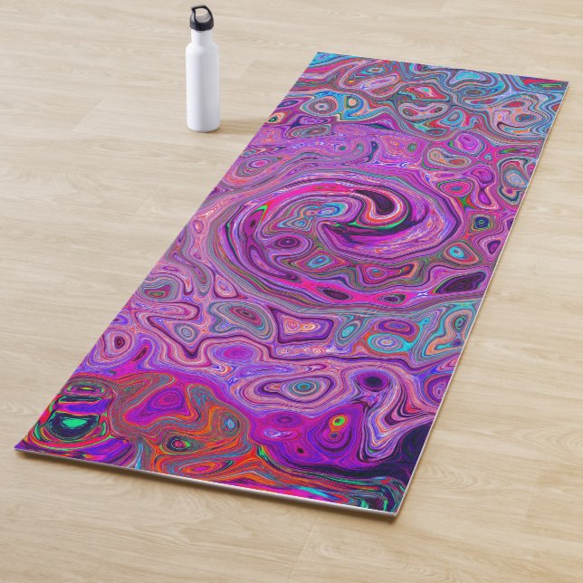 Purple, Blue and Red Abstract Retro Swirl Yoga Mat (In Situ)