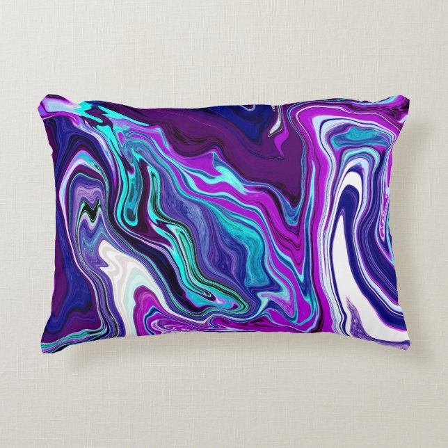 Purple, Blue and Teal Abstract Fluid Art Accent Pillow (Front)