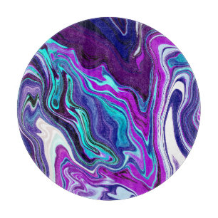 Purple, Blue and Teal Abstract Fluid Art  Cutting Board
