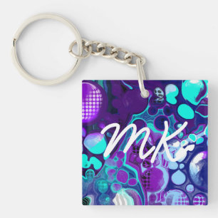 Purple, Blue and Teal Abstract Fluid Art Keychain