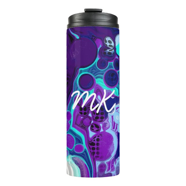 Purple, Blue and Teal Abstract Fluid Art   Thermal Tumbler (Front)