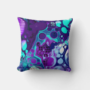 Purple, Blue and Teal Abstract Fluid Art Throw Pillow