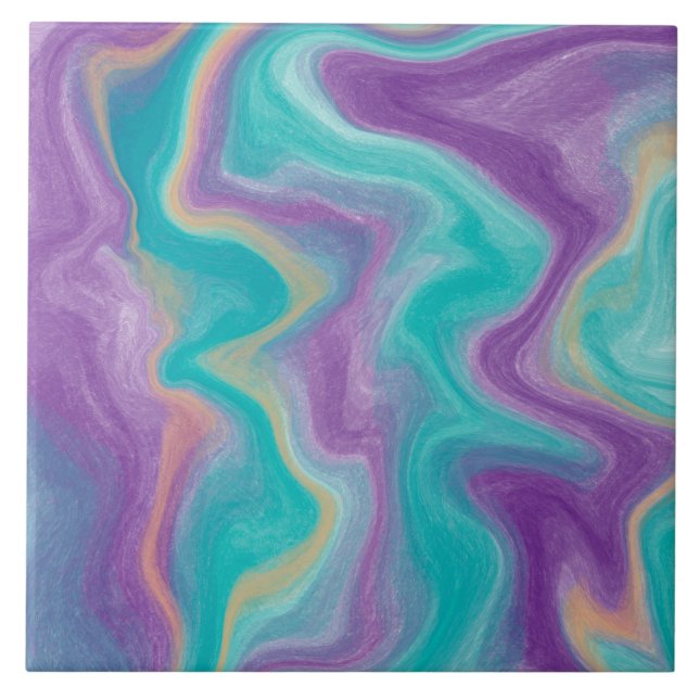 Purple, Blue and Teal Fluid Art Tile (Front)