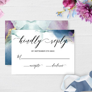 Purple, Blue and Teal Watercolor Wedding RSVP Card