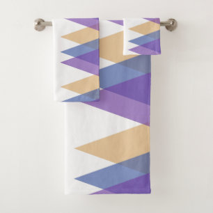 Purple, blue and yellow triangles bath towel set