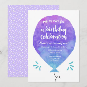 Purple Blue Balloon Birthday Invitation