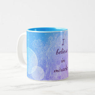 Purple / Blue believe in miracles frost design Two-Tone Coffee Mug