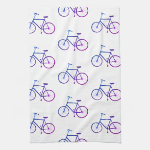 Purple blue bicycles bikes pattern kitchen towel