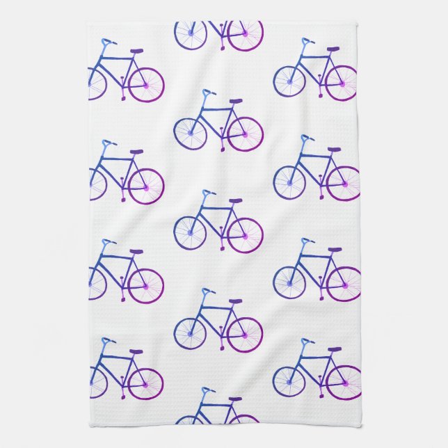 Purple blue bicycles bikes pattern kitchen towel (Vertical)