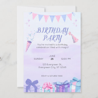 Purple Blue Birthday Bash Invitation