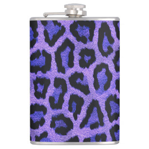 Purple Blue Black Leopard Animal Print Hip Flask