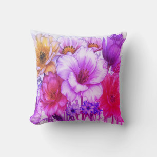 Purple + Blue Blooming Flowers Sofa Bed Chair Throw Pillow