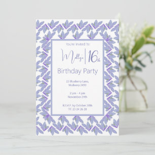 Purple Blue Boho Floral Sweet 16th Birthday Party Invitation