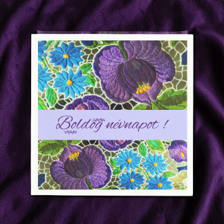 Purple - blue bold Hungarian embroidery - name day Napkin